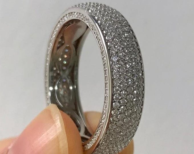 Pavé Diamond Eternity Band Ring Icy Full Eternity Moissanite Band Wide Sparkling Wedding Ring 925 Silver Statement Ring Gift for Her
