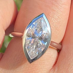 3CT Marquise Moissanite Ring: 14K Bezel Set Engagement Ring