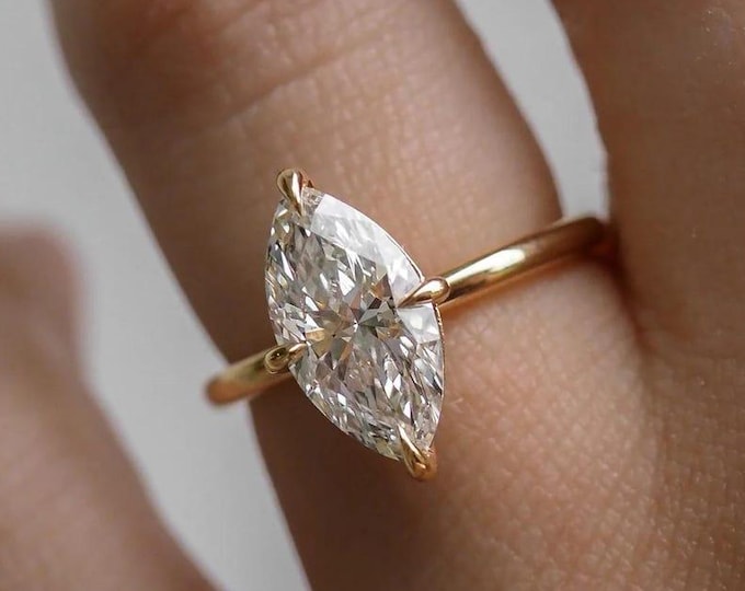 2CT Marquise Cut Moissanite Engagement Ring Marquise Cut Solitaire Wedding Ring 14K Solid Gold Anniversary Gift Personalized Gift Ring