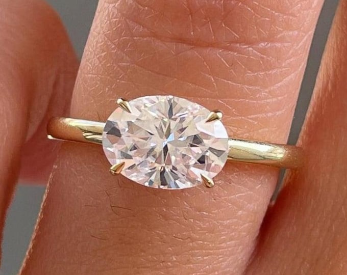 2CT East West Oval Moissanite Diamond Ring 14K Gold Diamond Engagement Ring Wedding Rings Anniversary Rings Christmas Gift Rings