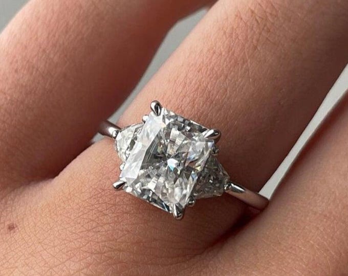 2CT Radiant Cut Moissanite Engagement Ring Three Stone 14K Gold Wedding Band