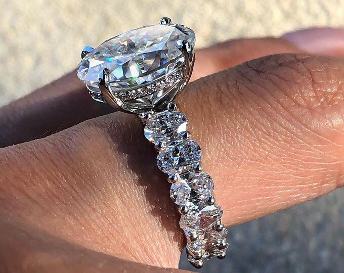 Oval Engagement Diamond Ring Oval Moissanite Ring Oval Wedding Anniversary Ring Vintage Hidden Halo Women Gift Ring