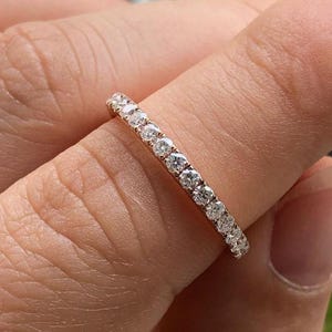 14K Solid Gold Diamond Eternity Band Ring Dainty Half Eternity Stacking Ring Classic Wedding Band Anniversary Gift Promise Ring for Her