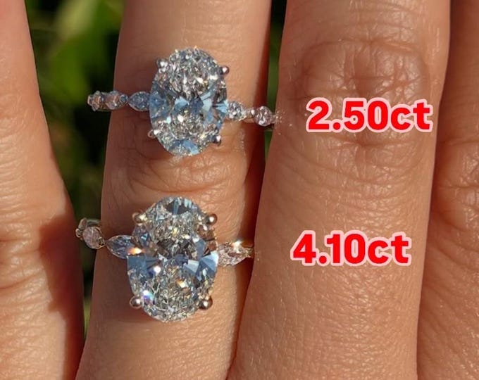 3 CT Oval Cut Moissanite Diamond Ring Oval Hidden Halo Engagement Ring 14K Gold Wedding Ring For Women Solitaire Ring Anniversary Gift