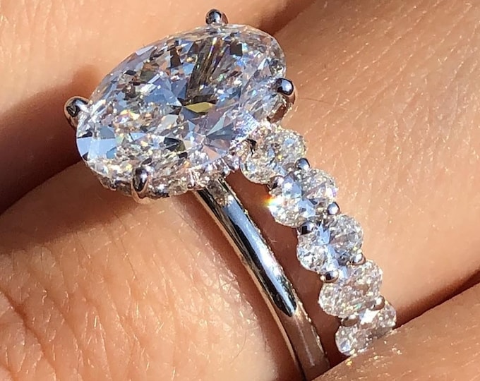 3CT Oval Moissanite Engagement Bridal Set Ring Oval Eternity Wedding Band Promise Ring Set Stylish Wedding Gift Bridal Ring For Gift