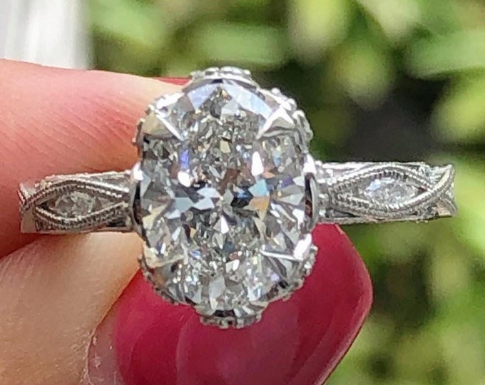 2.5CT Art Deco Oval Moissanite Engagement Ring Oval Cut Wedding Ring 14K Solid Gold Promise Ring Anniversary Gift Vintage Ring