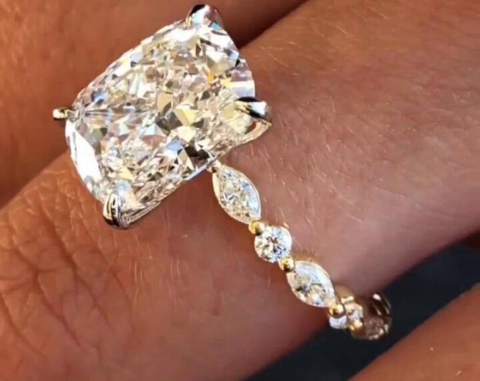 Elongated Cushion Cut Engagement Ring Colorless Cushion Cut Moissanite Ring Solitaire Ring Wedding Ring Anniversary Ring Gift For Women