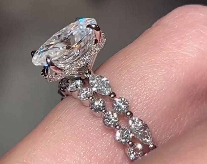 3 CT Oval Moissanite Engagement Ring Set Solitaire Oval Wedding Ring Set 14K Solid Gold Ring Bridal Ring Set Anniversary Gift Ring For Women