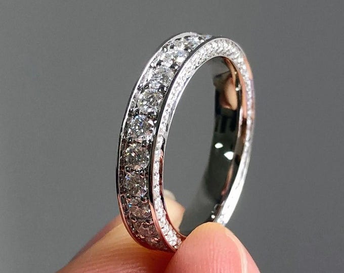 Round Cut Moissanite Diamond Wedding Band For Women Vintage Full Eternity Band 14K Gold Anniversary Band Stackable Band Gifts Her