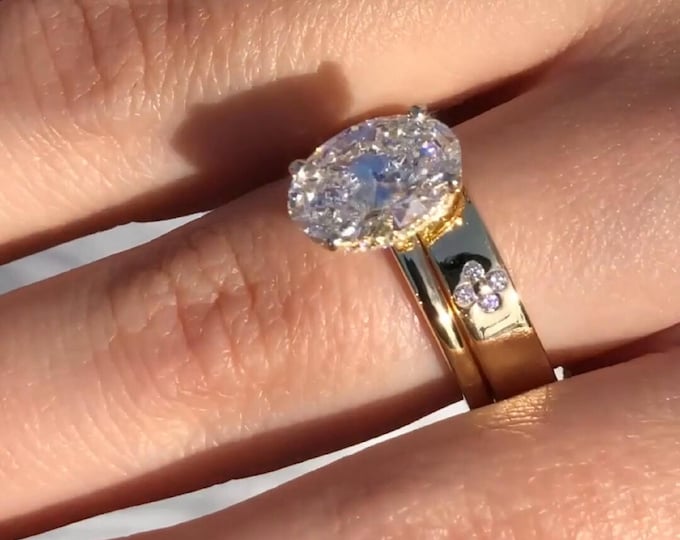 3 CT Oval Engagement Diamond Ring Set Classic 14KT Gold Wedding Ring Set Oval Solitaire Moissanite Ring Set Anniversary Gift Ring For Women