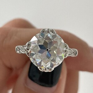 Vintage Style 3.6CT Round Moissanite Engagement Ring Art Deco Solitaire Ring with Diamond Accents White Gold Look Bridal Ring Gift for Her