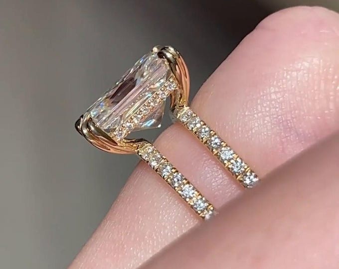 5CT Radiant Cut Moissanite Engagement Ring Radiant Cut Diamond Ring Double Band Hidden Halo Ring Wedding Anniversary Ring Promise Ring