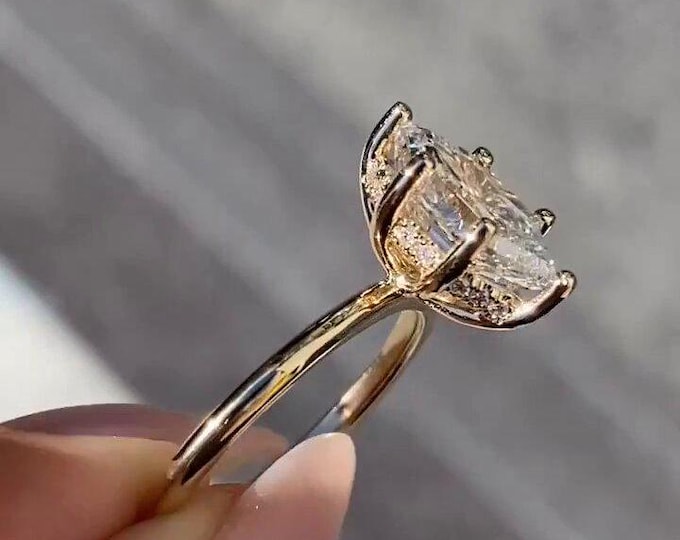 2CT Dutch Marquise Engagement Ring Solitaire Hexagon Shaped Moissanite Diamond Ring 14K Gold Side Stone Ring Wedding Ring Anniversary Gift