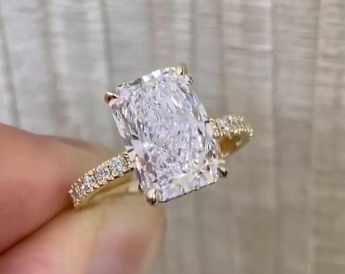 Radiant Cut Moissanite Engagement Ring Hidden Halo Wedding Anniversary Ring Promise Ring For Her 5CT Diamond Ring