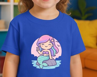 Camiseta de sirena para bebé / Camiseta infantil 100 % algodón / Conjunto de verano con temática oceánica y regalo de cumpleaños