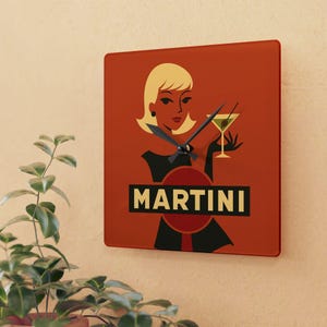 Retro Martini Acrylic Wall Clock - Mid-Century Cocktail Decor - Vintage Bar & Kitchen Timepiece