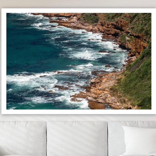 South Africa Coast, Cape Town photograph, landscape photography, large scale wall art, house print decor, instant download, rocky, ocean