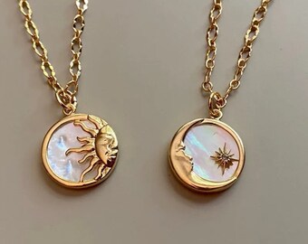 Moon and sun necklace , gold-coloured necklace , necklace for couples , stainless steel chain , gift for women  , gift for her