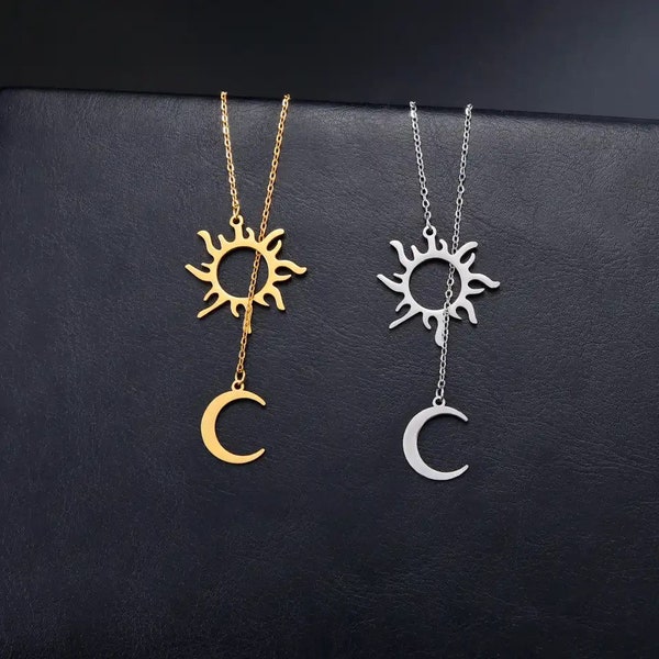 Sun and moon necklace, gold necklace, silver necklace, silver or gold chain, women's jewellery, moon and sun pendant set , gold jewellery