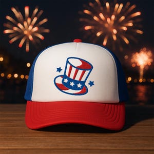 4th of July Trucker Hat: Embroidered American Flag USA Cap