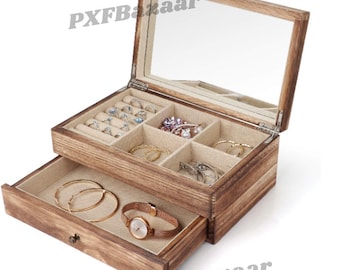 2 Layer Wooden Large Jewelry Box For Women | | Antique Jewelry Box | Jewelry Storage | Engraved Jewelry Box | Jewelry Organizer
