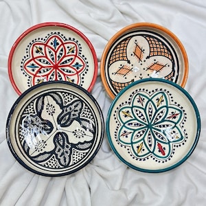 Handmade Moroccan Ceramic Bowl | Safi Pottery Serving Dish | Geometric Pattern | Multiple Colors Available