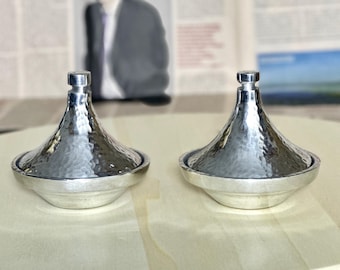 Set of 2 Handmade Moroccan Silver Mini Tajine: Spice & Nut Dishes