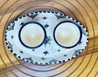 Hand-Painted Moroccan Tea Set: Ceramic Cups & Tray, Berber Design
