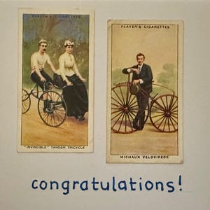 Cartes de voeux faites main « vintage Cigarette Card » (scène de vélo)