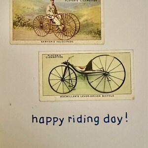 Cartes de voeux faites main « vintage Cigarette Card » (scène de vélo)