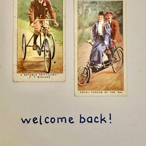 Cartes de voeux faites main « vintage Cigarette Card » (scène de vélo)