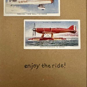 Cartes de voeux « vintage Card » faites main (avions + trains)