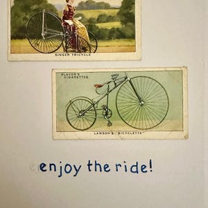 Cartes de voeux faites main « vintage Cigarette Card » (scène de vélo)