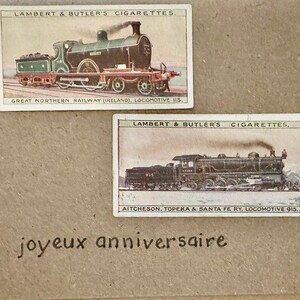 Cartes de voeux « vintage Card » faites main (avions + trains)