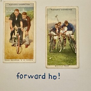 Cartes de voeux faites main « vintage Cigarette Card » (scène de vélo)