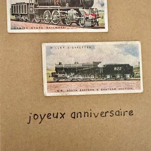 Cartes de voeux « vintage Card » faites main (avions + trains)