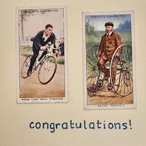 Cartes de voeux faites main « vintage Cigarette Card » (vélo)