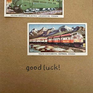 Cartes de voeux « vintage Card » faites main (avions + trains)