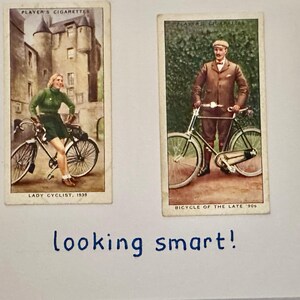 Cartes de voeux faites main « vintage Cigarette Card » (scène de vélo)