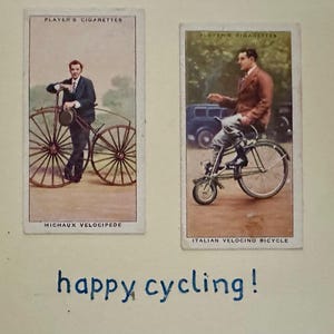 Cartes de voeux faites main « vintage Cigarette Card » (vélo)