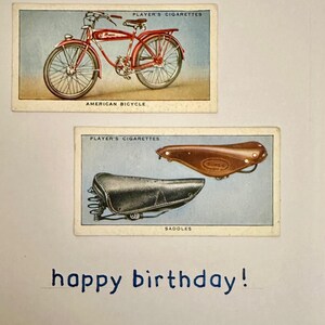 Cartes de voeux faites main « vintage Cigarette Card » (scène de vélo)