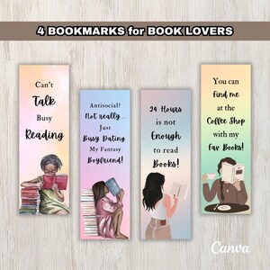 Printable Bookmarks - Set of 4, Great Gift for Bookworms and Book Lovers, Ready-to-Print Bookmarks, PDF and JPG, Digital Download