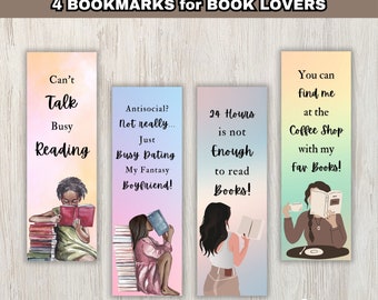 Printable Bookmarks - Set of 4, Great Gift for Bookworms and Book Lovers, Ready-to-Print Bookmarks, PDF and JPG, Digital Download
