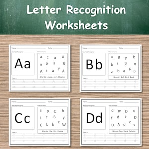 Hojas de práctica de reconocimiento de letras imprimibles para preescolar y jardín de infantes Hojas de trabajo de rastreo del alfabeto Lecciones de fonética