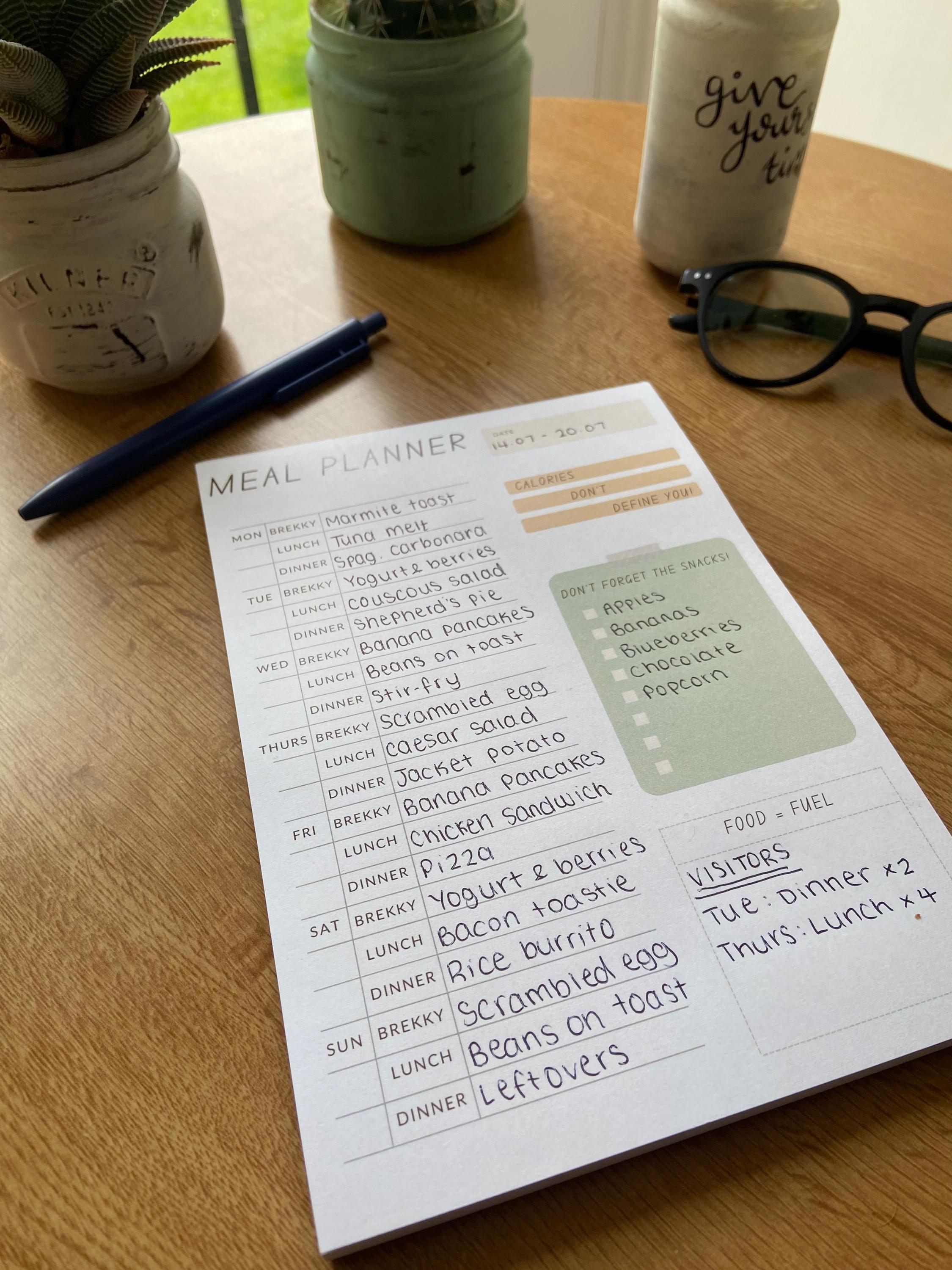 Meal Planner | A5 Notepad | ED Recovery | Weekly Plan - Etsy