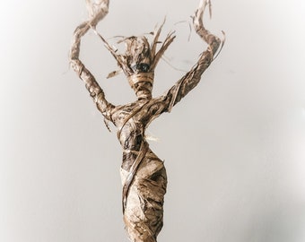 Fae Witchy Nature Tree Spirit Fairy Fantasy Strange Beautiful Art Doll paper mache sculpture