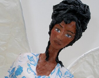 Angel tree topper - beautiful angel doll - ooak angel - one of a kind paper mache sculpture