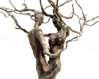 Joined Witchy Nature Spirit Tree Love Couple Print Poster of my one of a kind paper mache sculpture