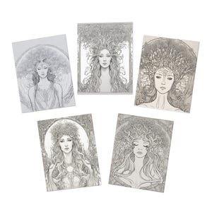 Conjunto de cartões de felicitações artísticos da deusa da árvore, ninfa guardiã da floresta, cartões de agradecimento com tema da natureza, desejos de aniversário, felicitações artesanais exclusivas