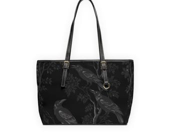 Elegant but Gothic Raven PU Leather Shoulder Bag, Tote, Witchy Accessory Crow Lover Gift for Her, Stylish Handbag
